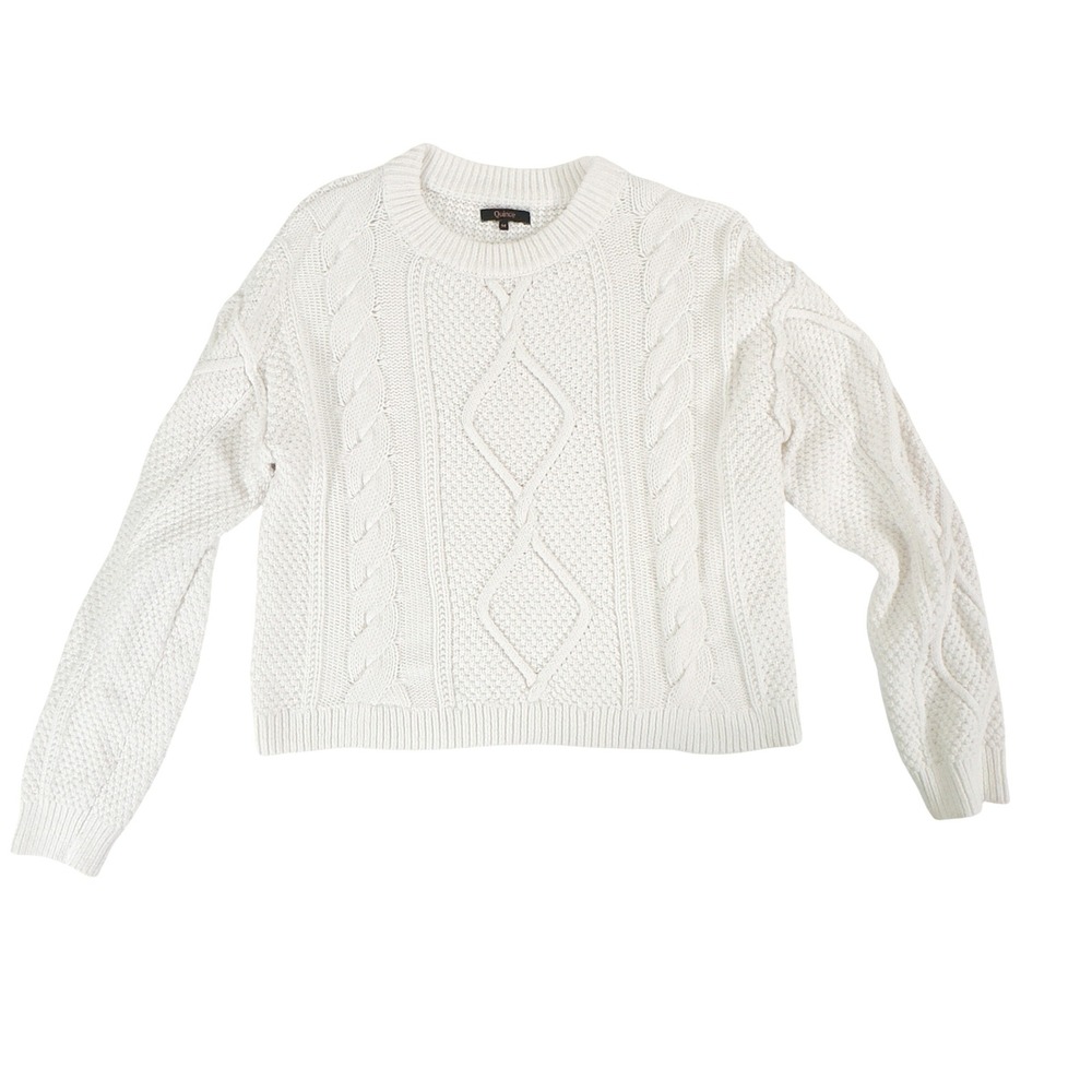 Quince Cable Knit Fisherman Sweater Ivory Organic Cotton - Medium